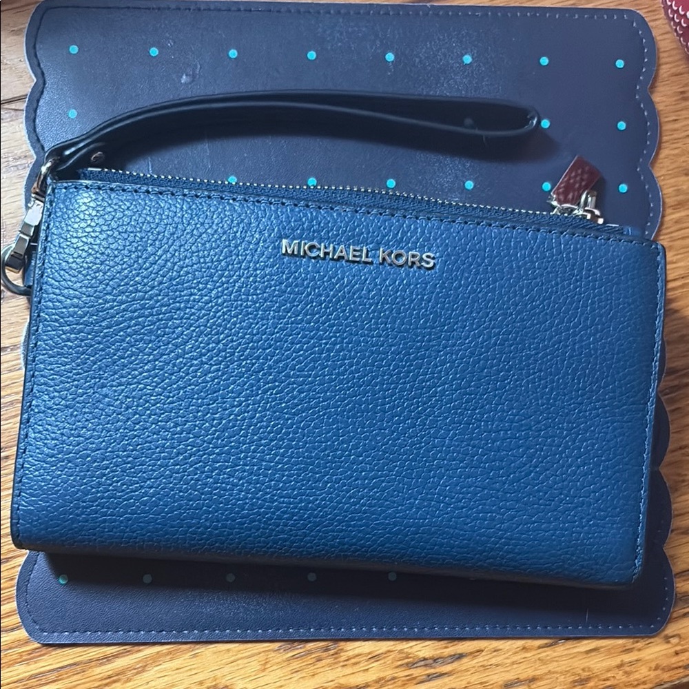 Michael Kors Adele Double-Zip Pebble Leather Phone Wristlet